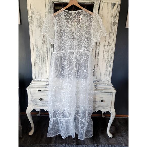 Anthropologie Sheer Short-Sleeve Organza Maxi Dress - New Medium - Picture 9 of 9